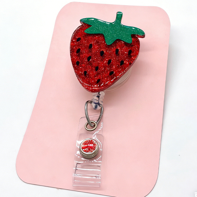 Glitter Strawberry Badge Reel