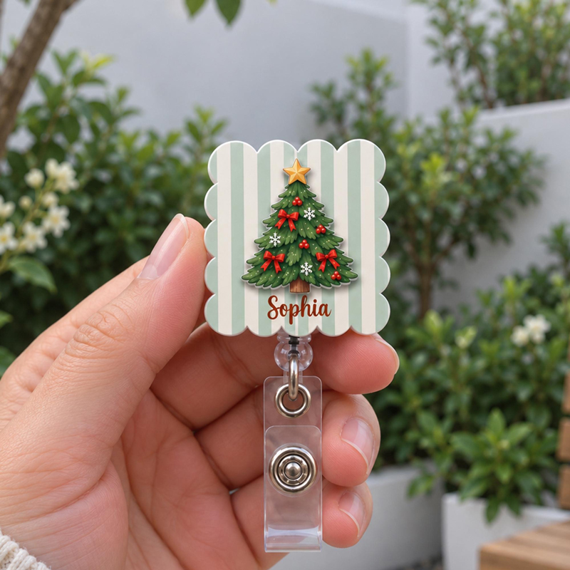 Personalized Sweet Festive Christmas Tree Badge Reel