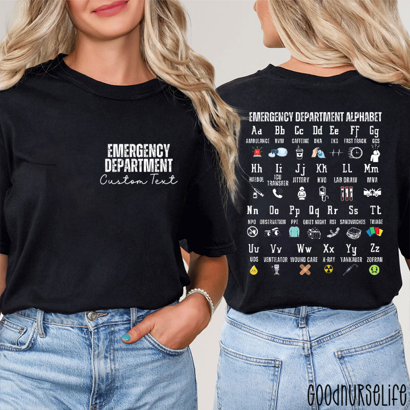 Personalized Emergency Department Alphabet Nurse Two Sided T-Shirt