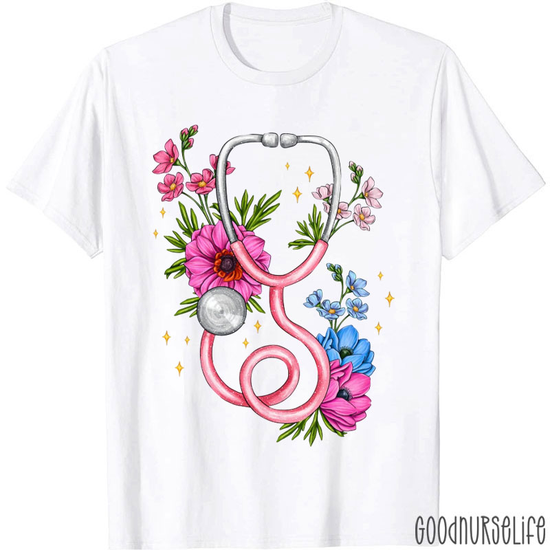 Floral Stethoscope Sublimation Nurse T-Shirt