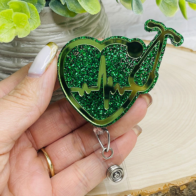 Stethoscope And HeartBeat Badge Reel