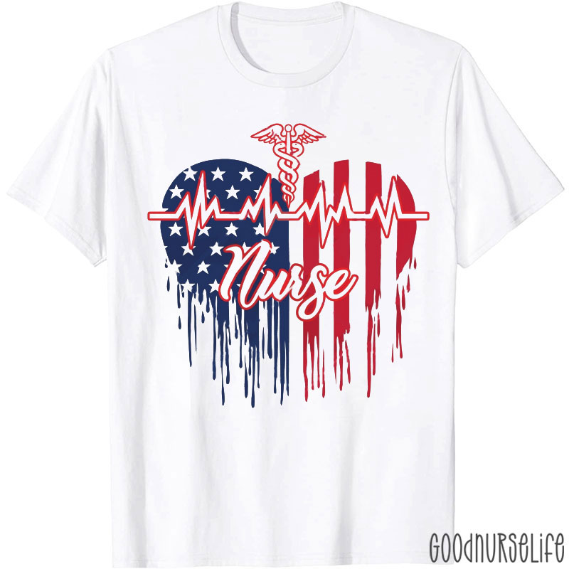 Red White And Blue Nurse Heart Nurse T-Shirt