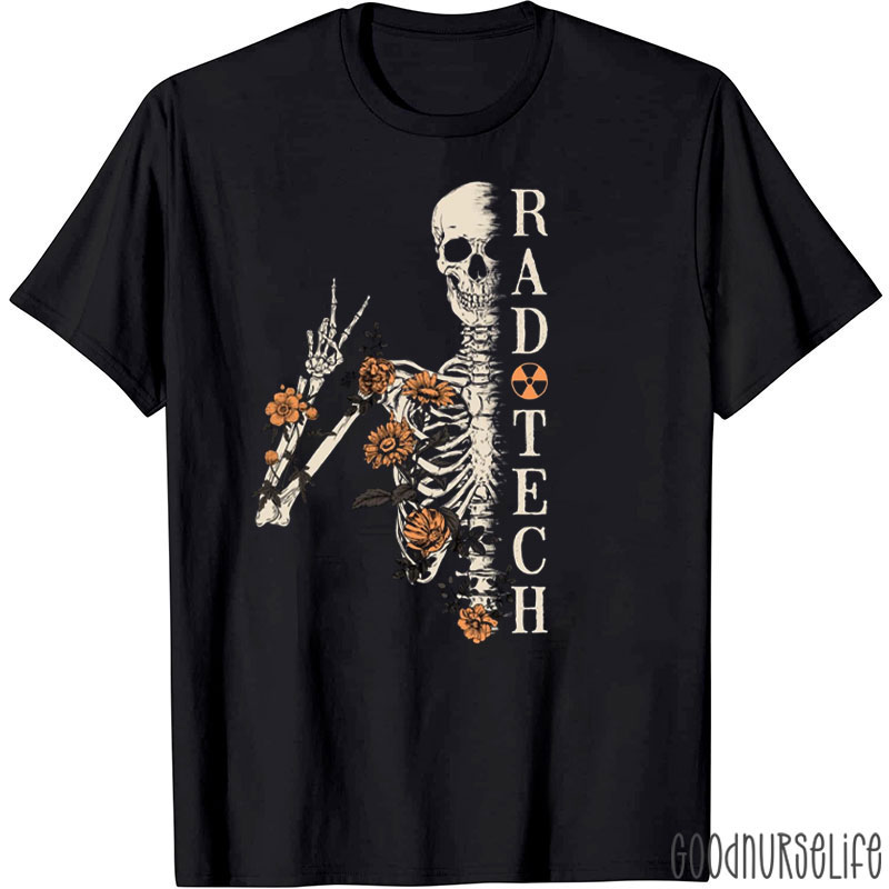 Rad Tech Skeleton Flower X-Ray Technologist T-Shirt