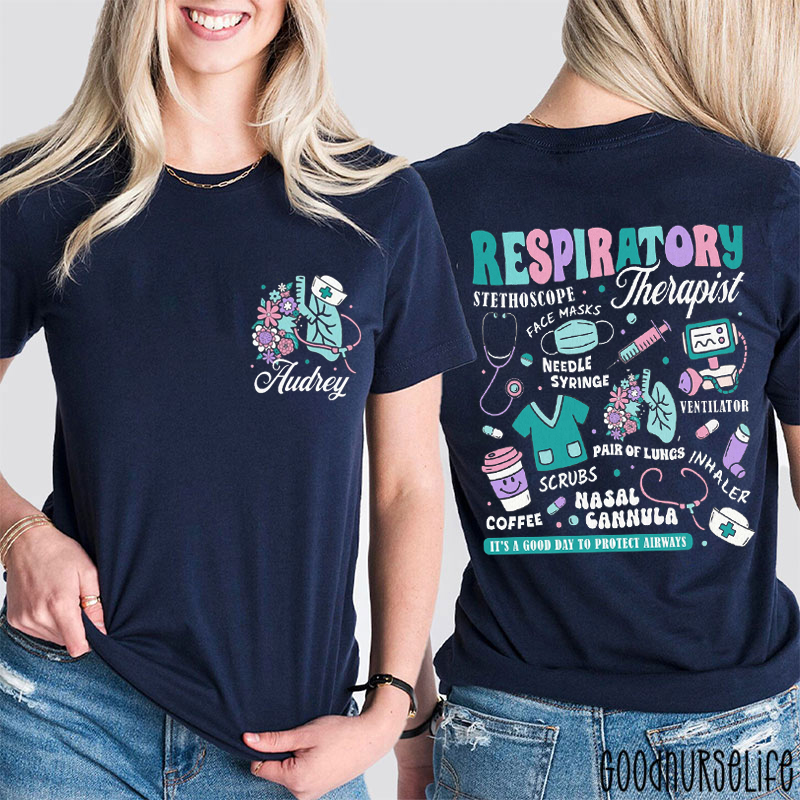 Personalized  Pulmonology Floral Respiratory Therapist Two Sided T-Shirt