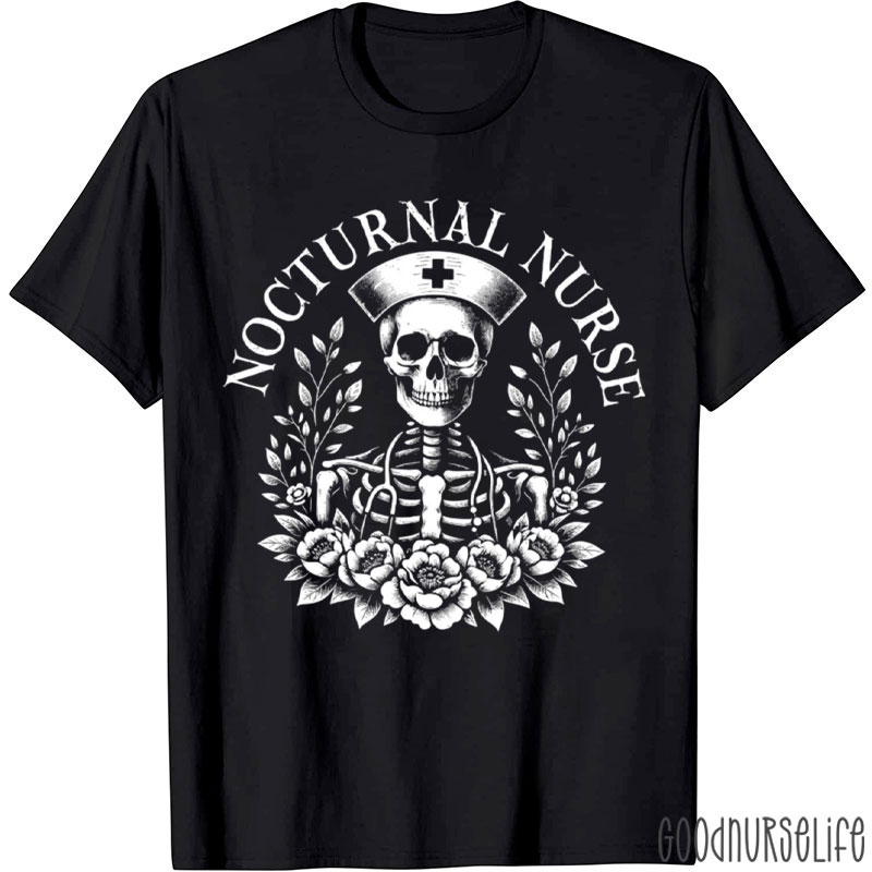 Nocturnal Nurse Skeleton Registered Nurse T-Shirt
