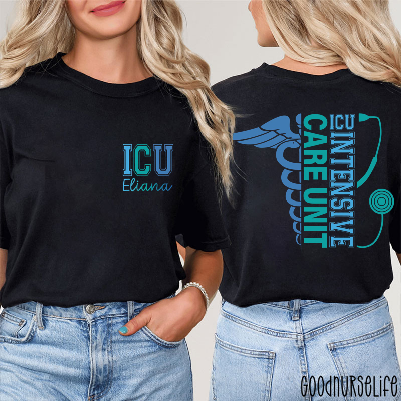 Intensive Care Unit Caduceus Nurse Two Sided T-Shirt