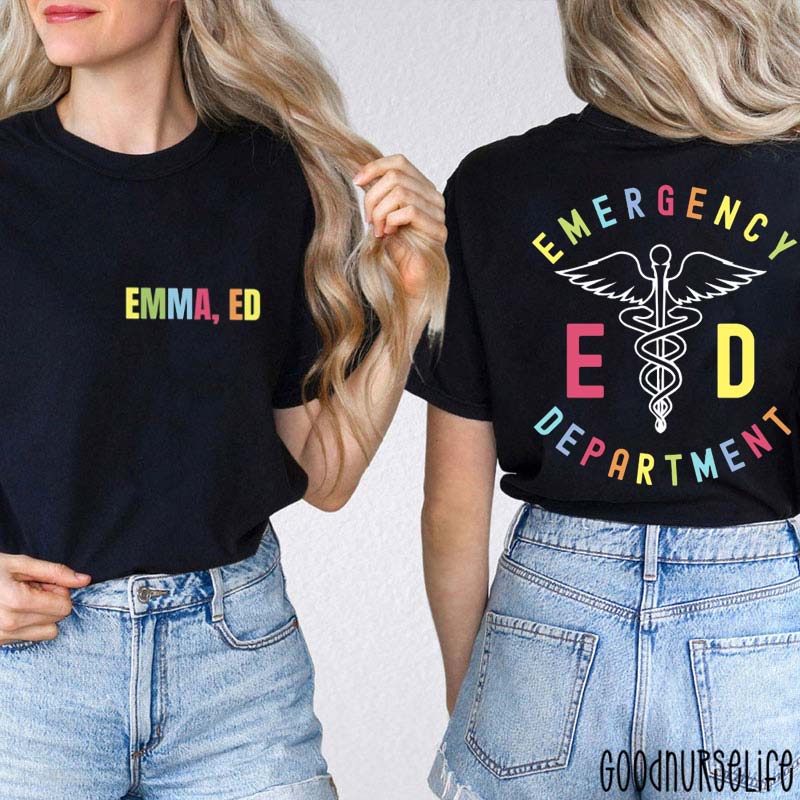 Personalized Colorful Emergency Department Nurse Two Sided T-Shirt