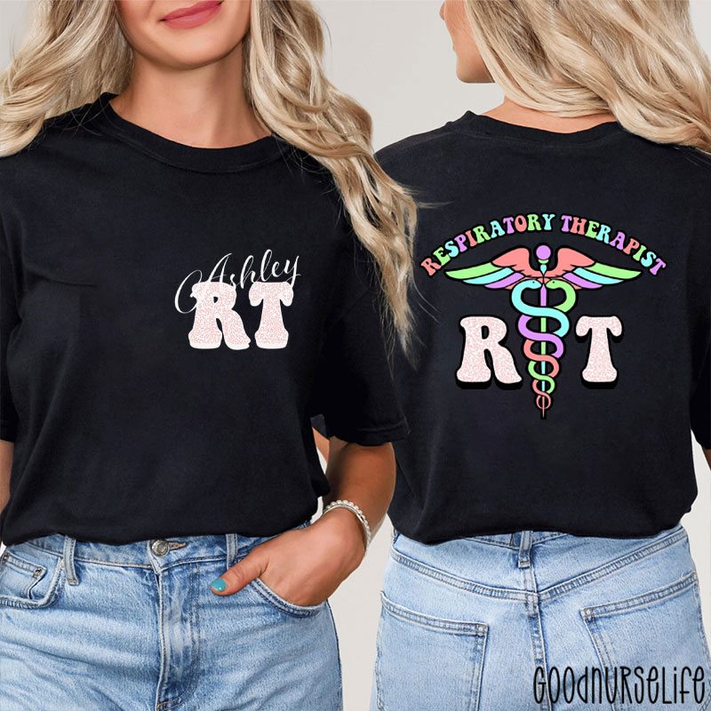 Personalized Name Respiratory Therapist Two Sided T-Shirt