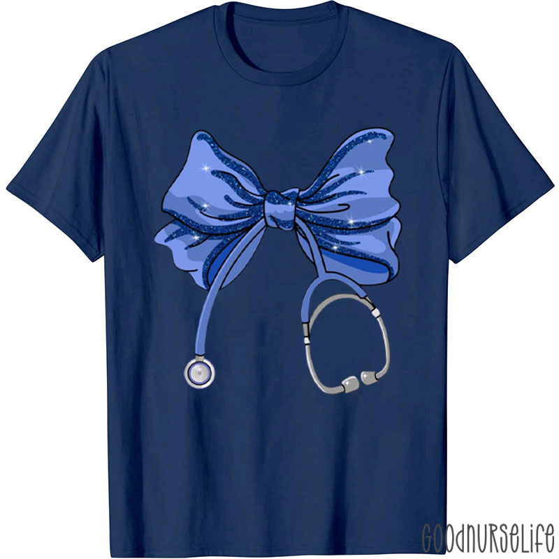 Funny Bow Ribbon Stethoscope Nurse T-Shirt