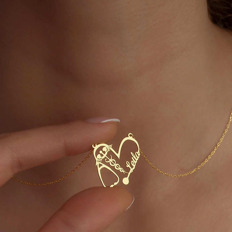 Personalized Name Stethoscope Heart Nurse Necklace