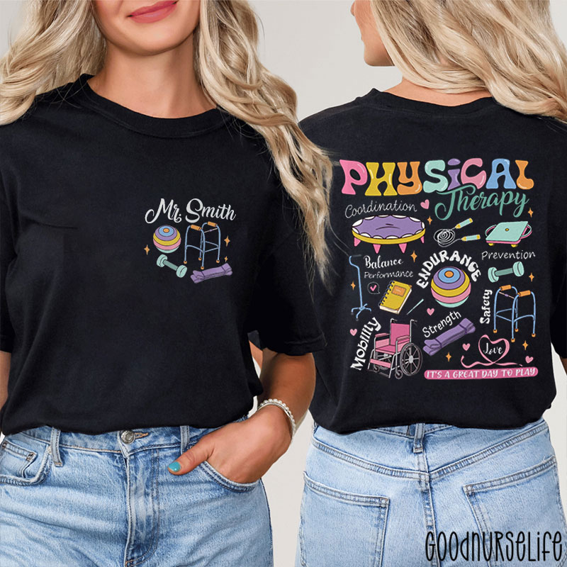 Personalized Colorful Physical Therapy Celebration Two Sided T-Shirt