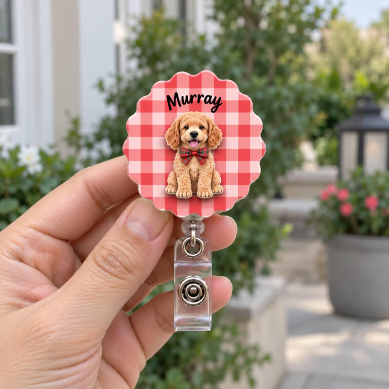 Personalized Cute Christmas Puppy Badge Reel
