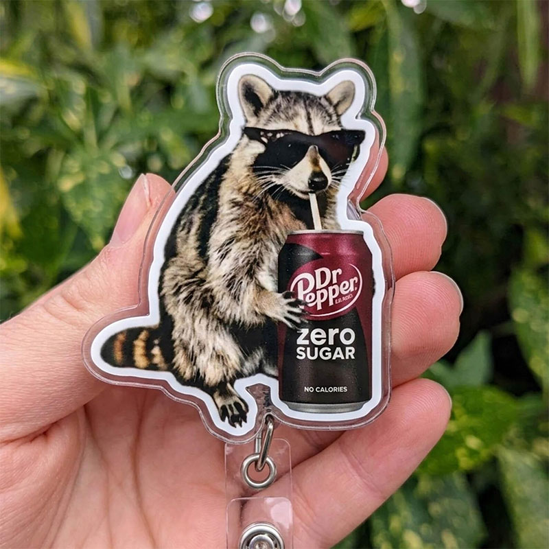 Funny Raccoon Diet Coke Badge Reel