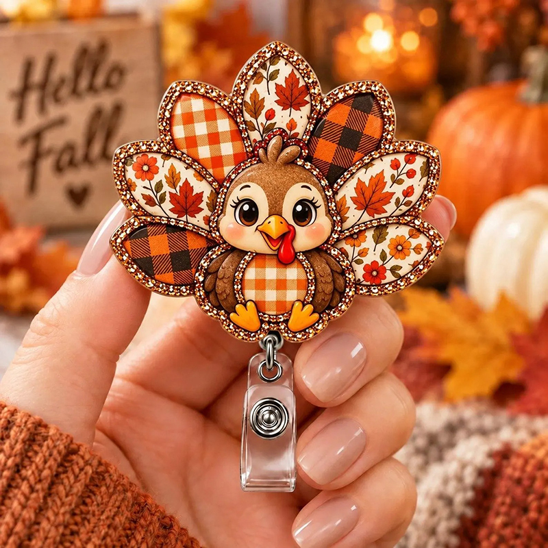 Cute Fall Turkey Badge Reel