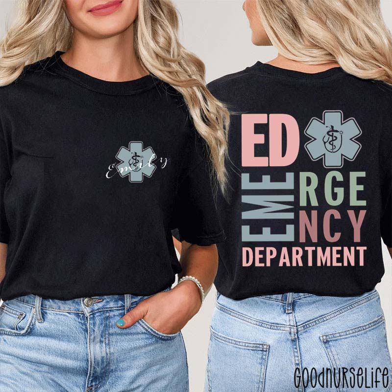 Personalized ED Emergency Department Nurse Two Sided T-Shirt