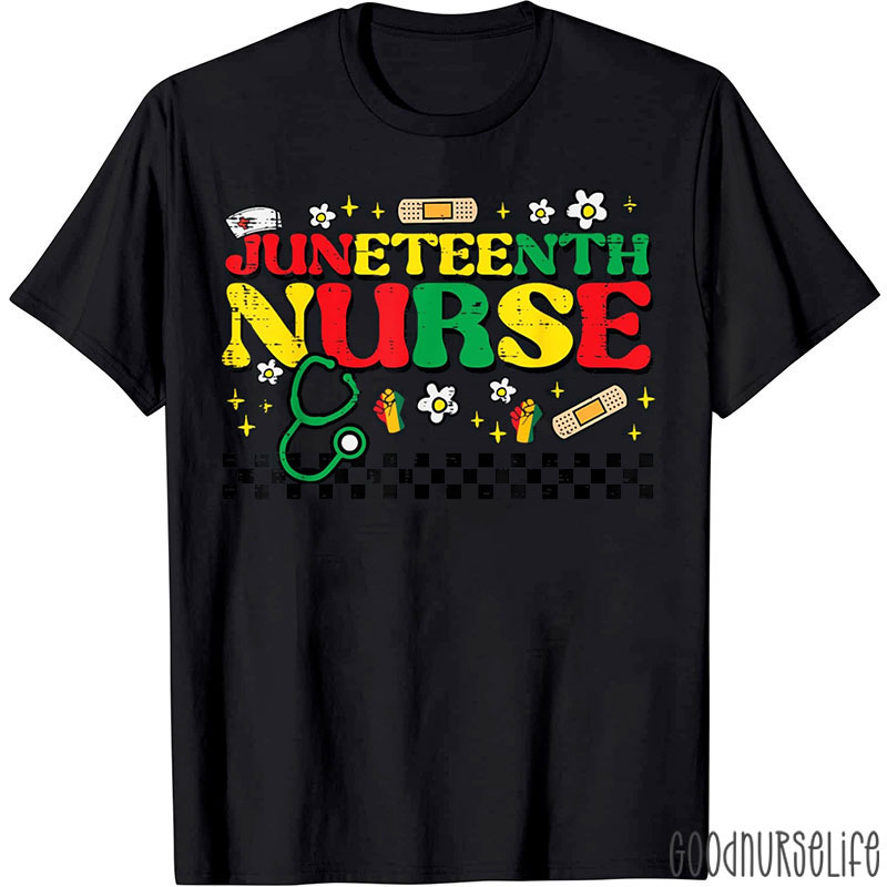 Juneteenth Nurse Groovy Retro African Black Nurse T-Shirt