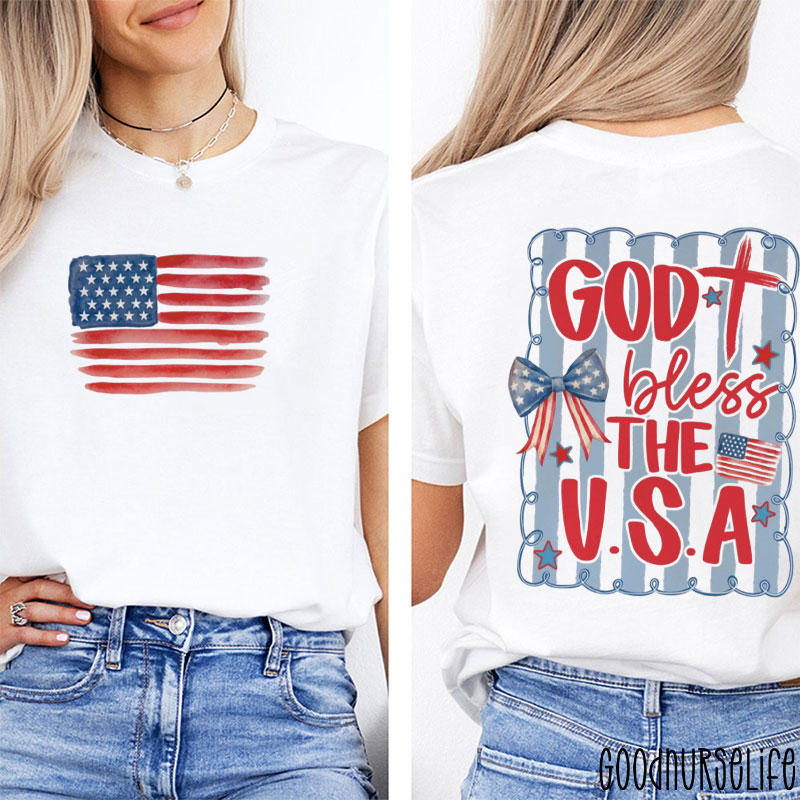Patriotic Coquette American God Bless The USA Nurse Two Sided T-Shirt