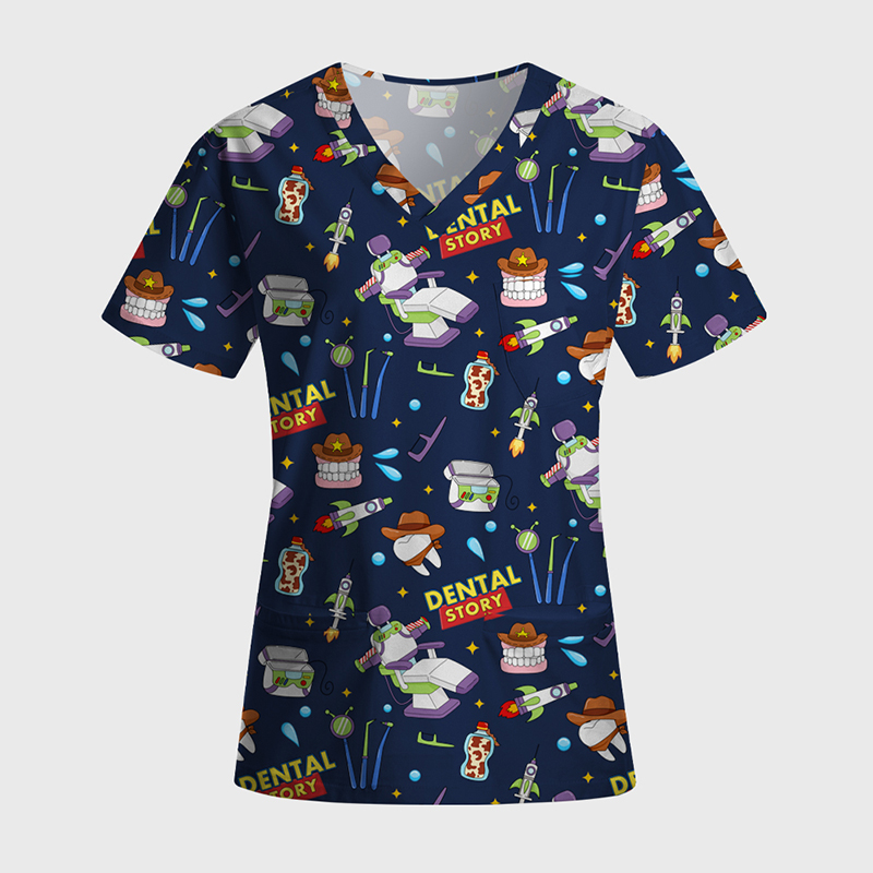 Dental Story All‑Over Print Medical Nurse Antimicrobial Scrubs Sets