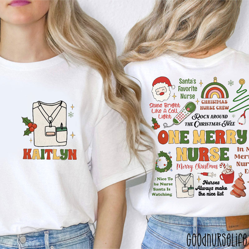 Personalized Rock Around The Christmas Tree Merry Nurse Two Sided T-Shirt