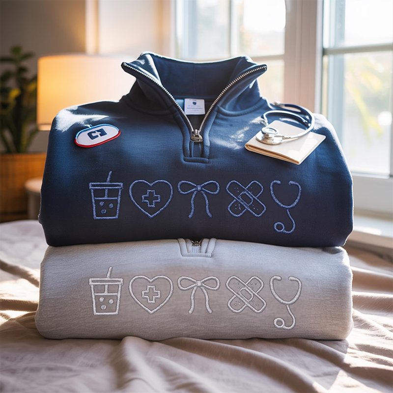 Embroidered Nurse Coquette Nurse Quarter Zip Sweatshirt
