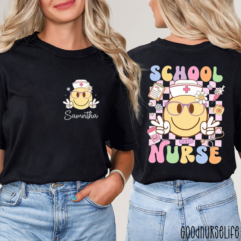 Personalized Stethoscope School Nurse Two Sided T-Shirt
