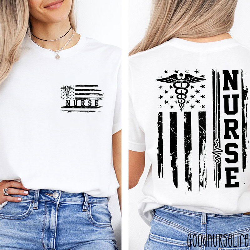 American Flag Happy 4th Of July Nurse Two Sided T-Shirt