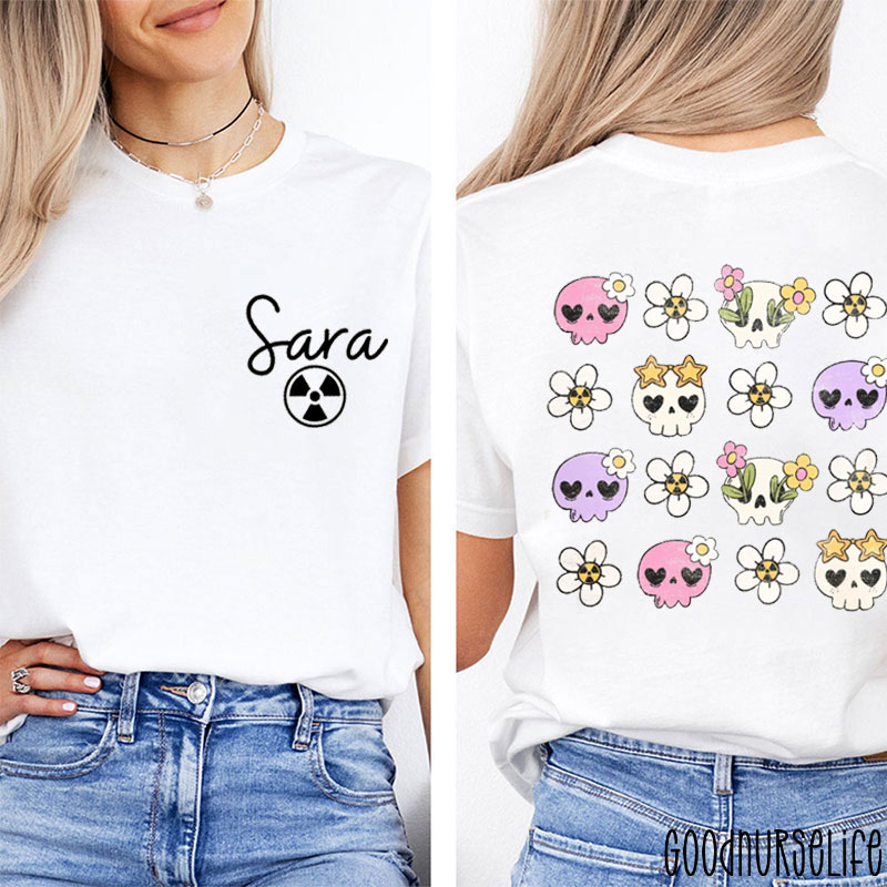 Personalized Floral Skull Radiology Nurse Two Sided T-Shirt