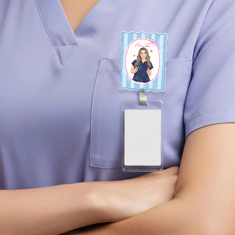Personalized Hand-drawn Photo Nurse Badge Reel