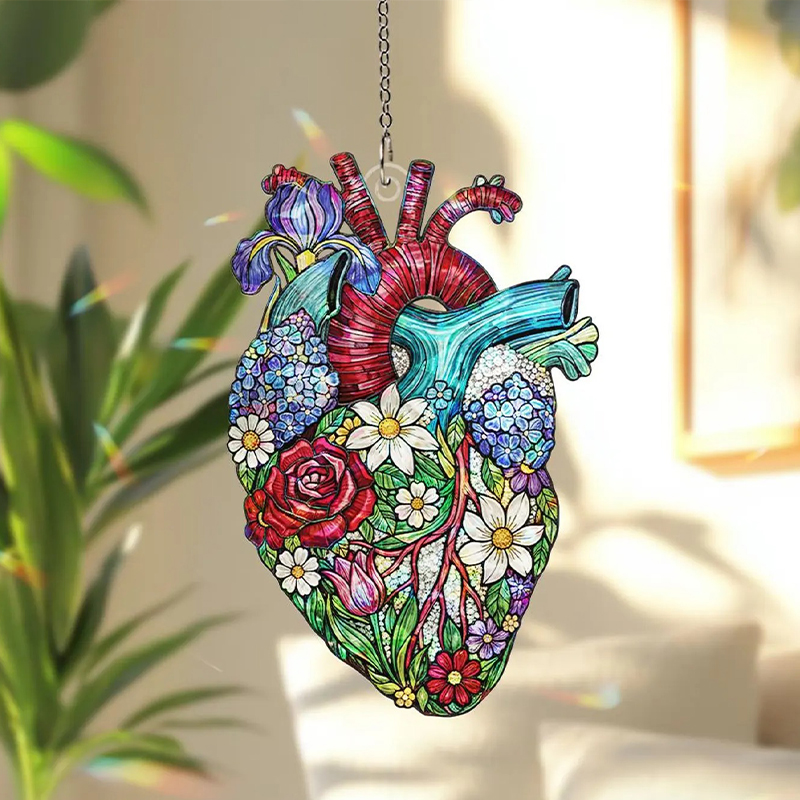 Floral Anatomical Heart Suncatcher