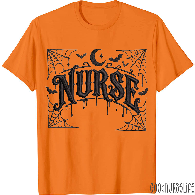Halloween Gothic Embroidery Nurse T-Shirt