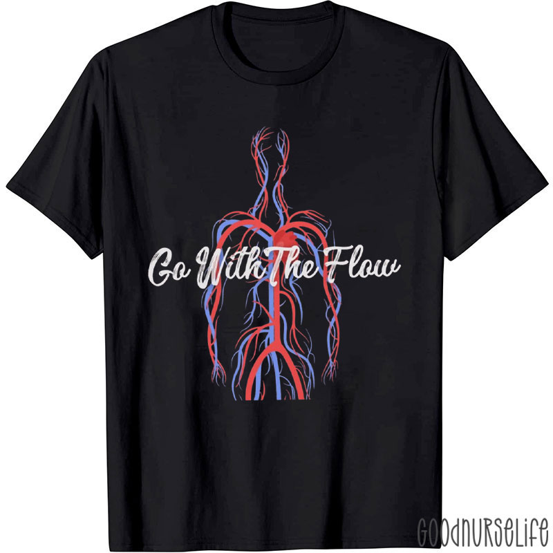 Go With The Flow Heart Cardiac Nurse T-Shirt