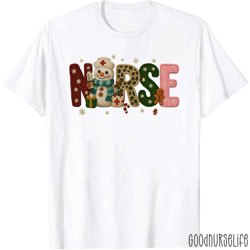 Faux Yarn Nurse Snowman Christmas Nurse T-Shirt