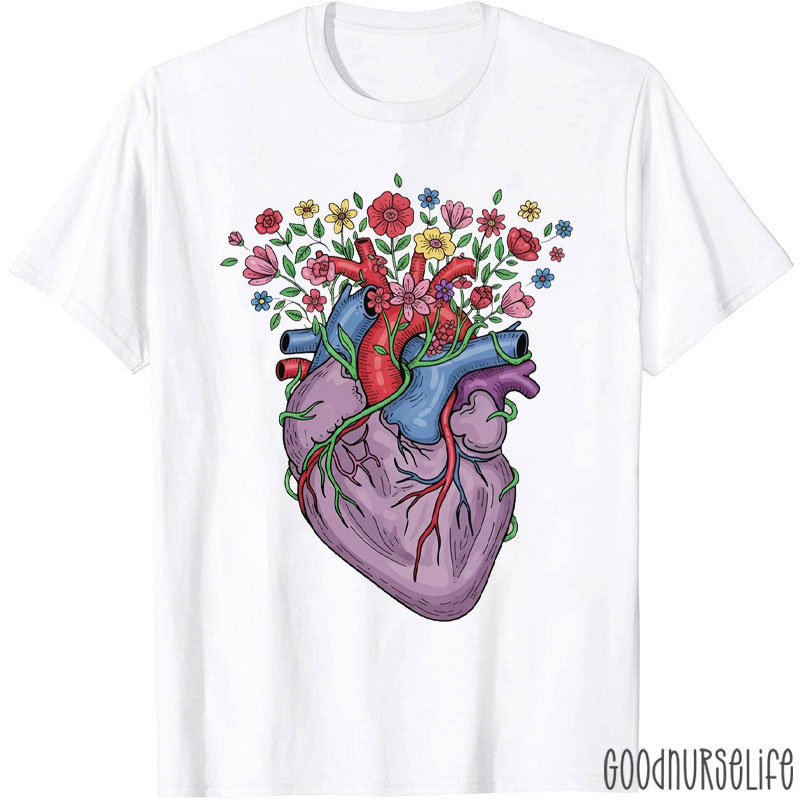 Blooming Heart Anatomy Botanical Cardiology T-Shirt