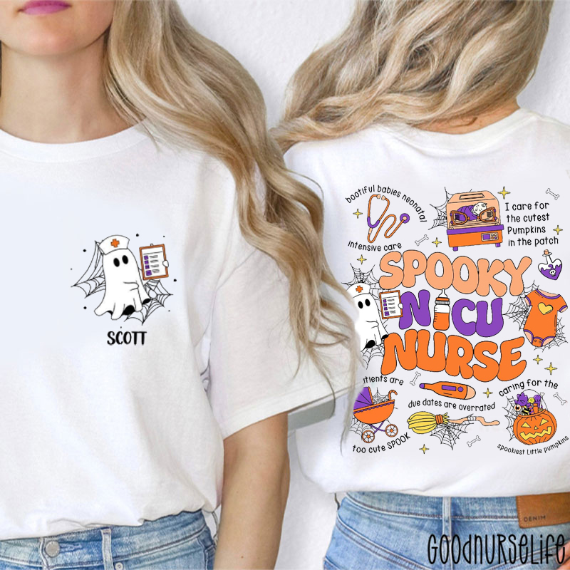 Personalized Caring For The Spookiest Little Pumpkins Nicu Nurse Two Sided T-Shirt