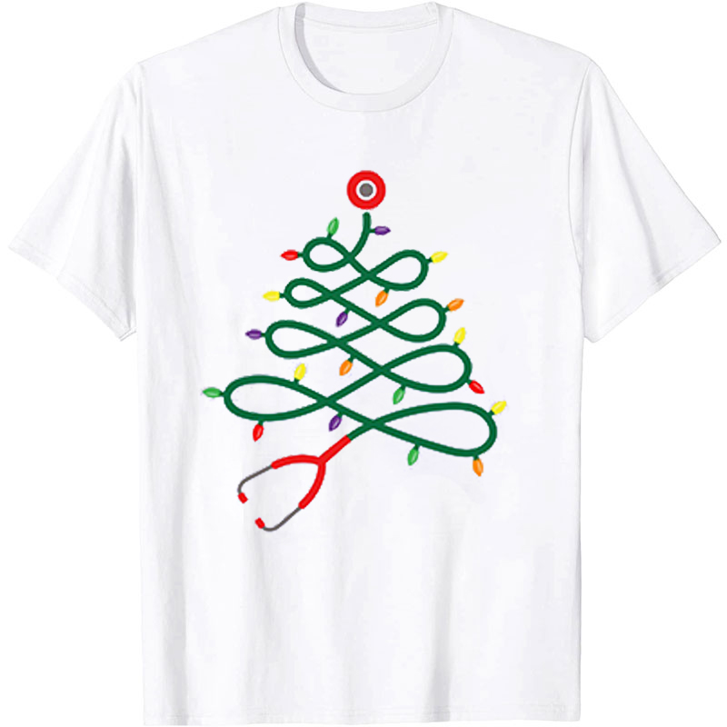 Stethoscope Christmas Tree Light Strip Nurse T-shirt