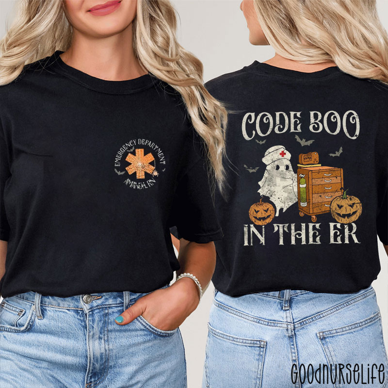 Vintage Code Boo ER Ghost Nurse Two Sided T-Shirt
