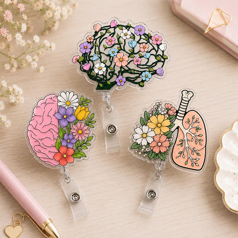 Floral Human Organ Nurse Badge Reel