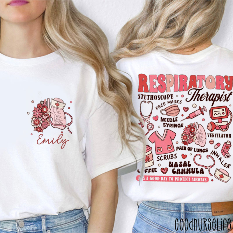 Personalized Respiratory Therapy Valentine Heart And Lung Two Sided T-Shirt