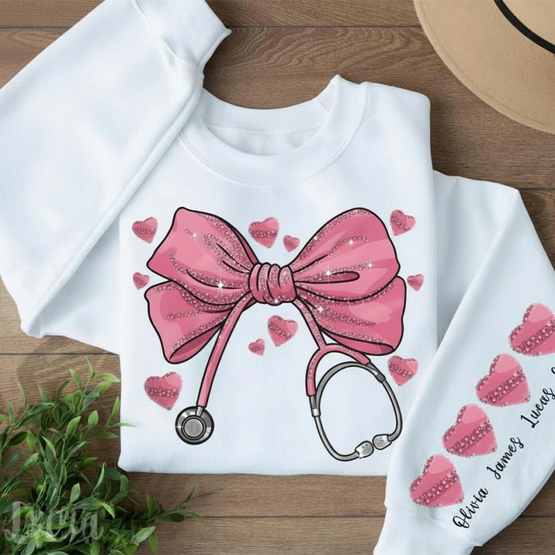 Personalized Diamond Pink Bow Tie Stethoscope Sweatshirt