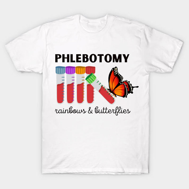 Phlebotomy Rainbow And Butterflies Nurse T-Shirt