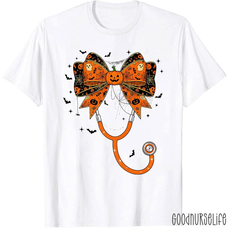 Halloween Spooky Stethoscope With Bow Nurse T-Shirt