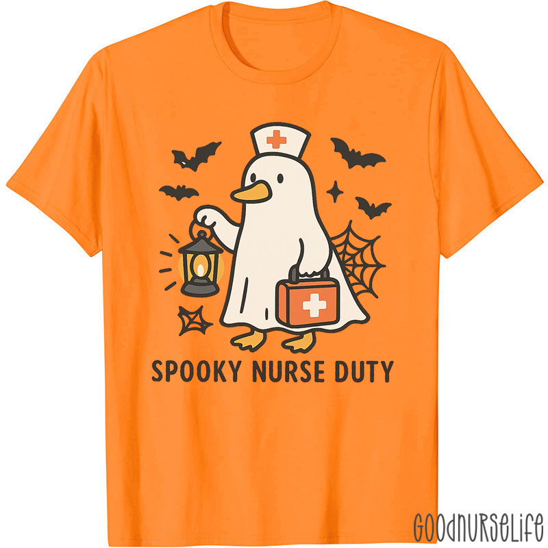 Duck In Ghost Costume And Spooky Nurse Duty Nurse T-Shirt
