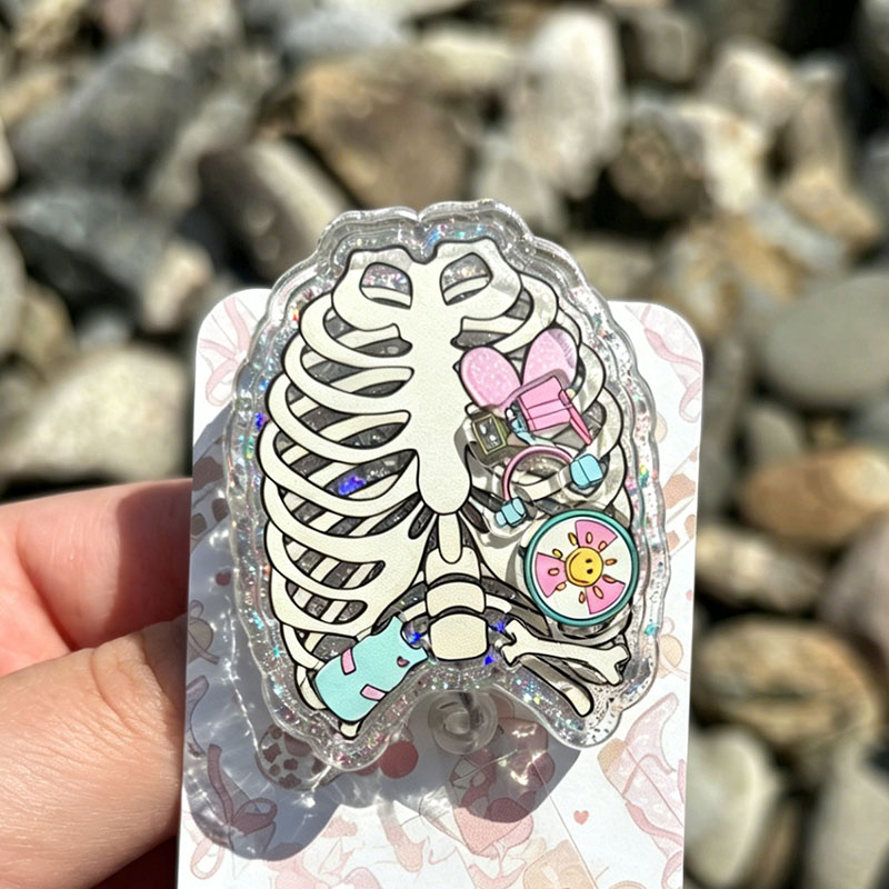 Rib Cage Skeleton Shaker Badge Reel