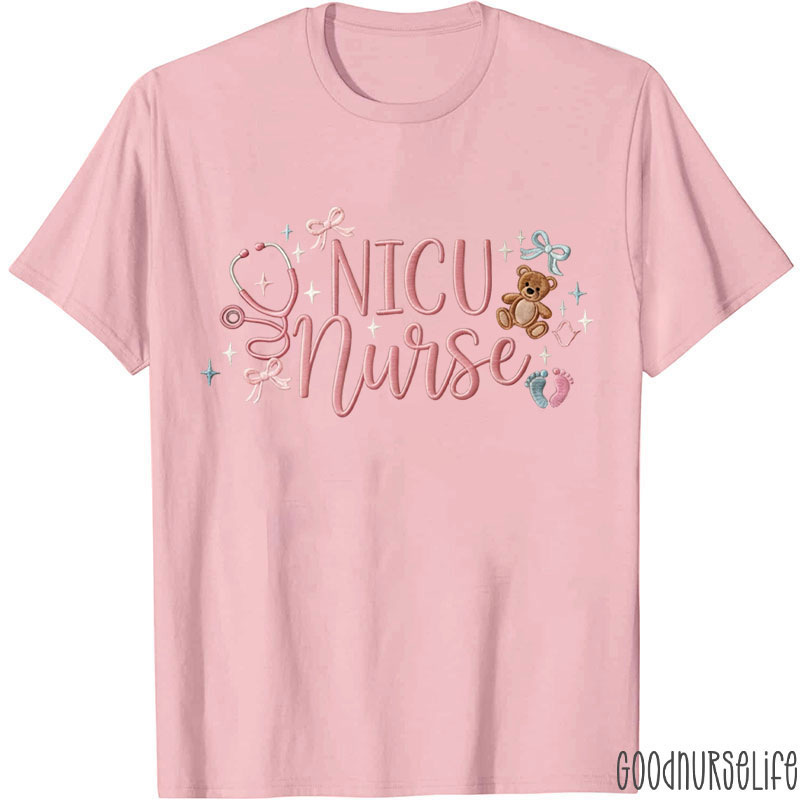 Embroidered NICU Nurse Cute Bear T-Shirt