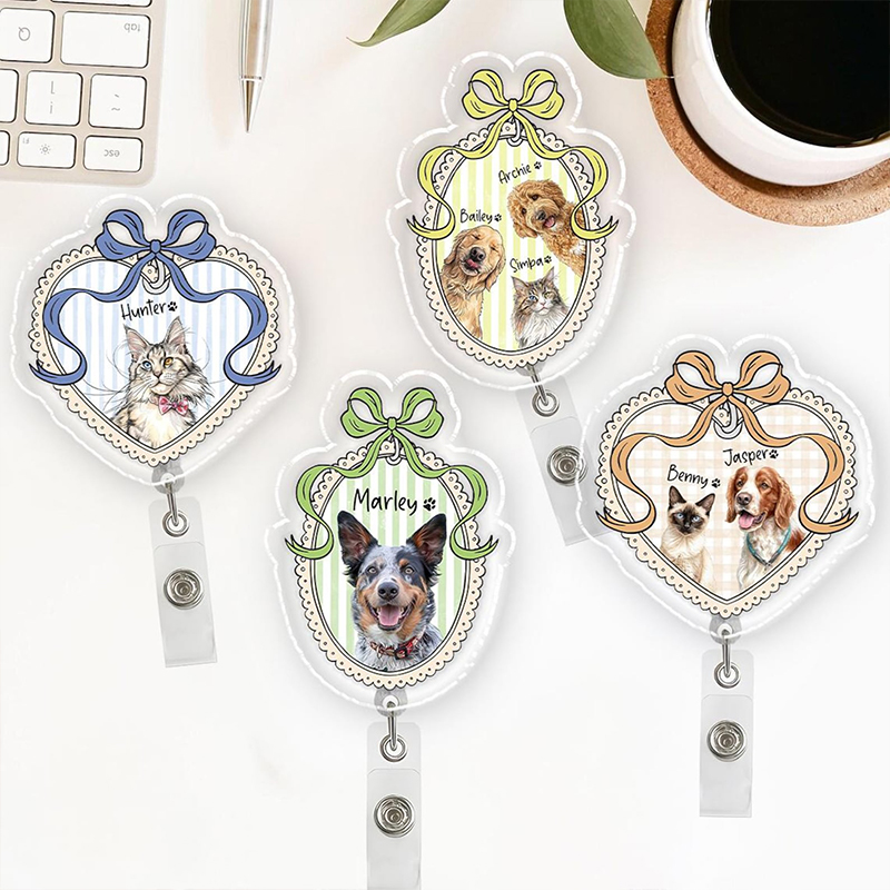 Personalized Coquette Bow Pet Photo Nurse Badge Reel