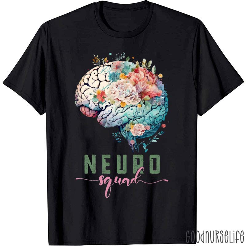 Floral Brain Neuro Squad Nurse T-Shirt