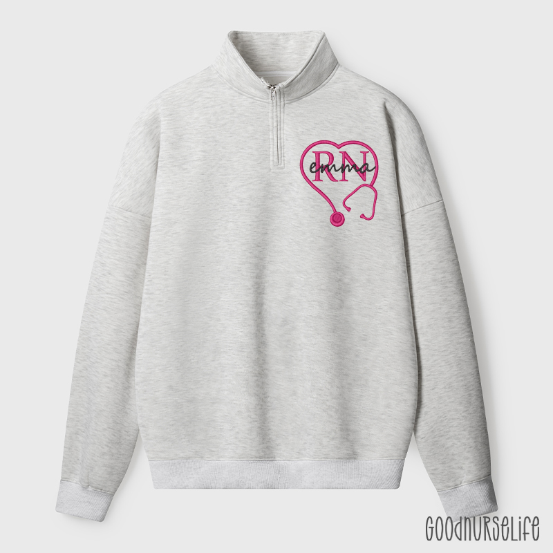 Personalized Embroidered Love Stethoscope Quarter Zip Sweatshirt