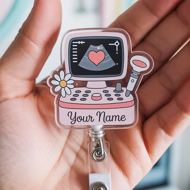 Personalized Cute Pink Ultrasound Sonographer Badge Reel