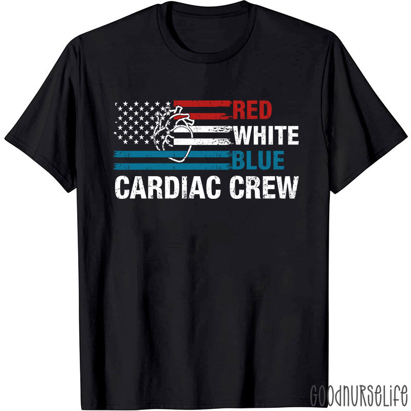 Red White Blue Cardiac Crew Nurse T-Shirt