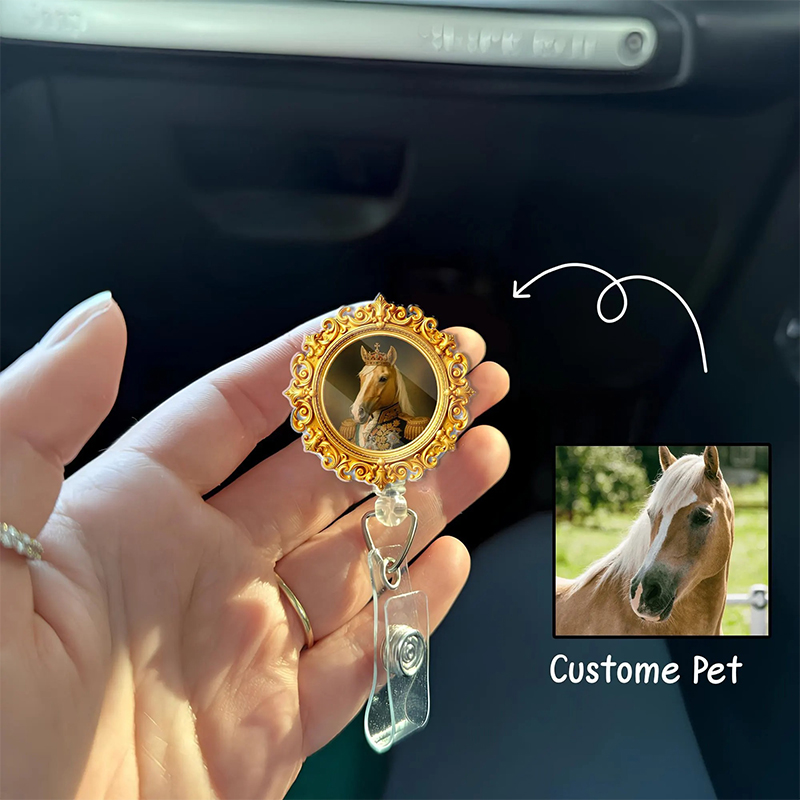 Personalized Pet Portrait Victorian Royal Style Nurse Badge Reel